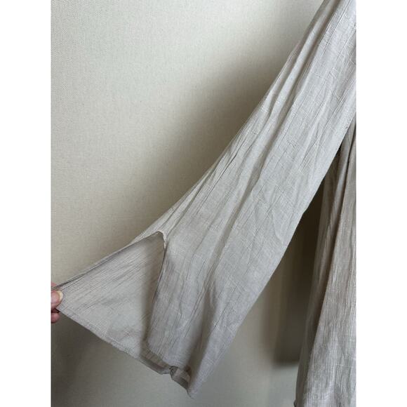 Alex Women’s 1X Tunic Top Sheer Lace Yoke Tan/taupe Boho Beach Lagenlook - Picture 5 of 16